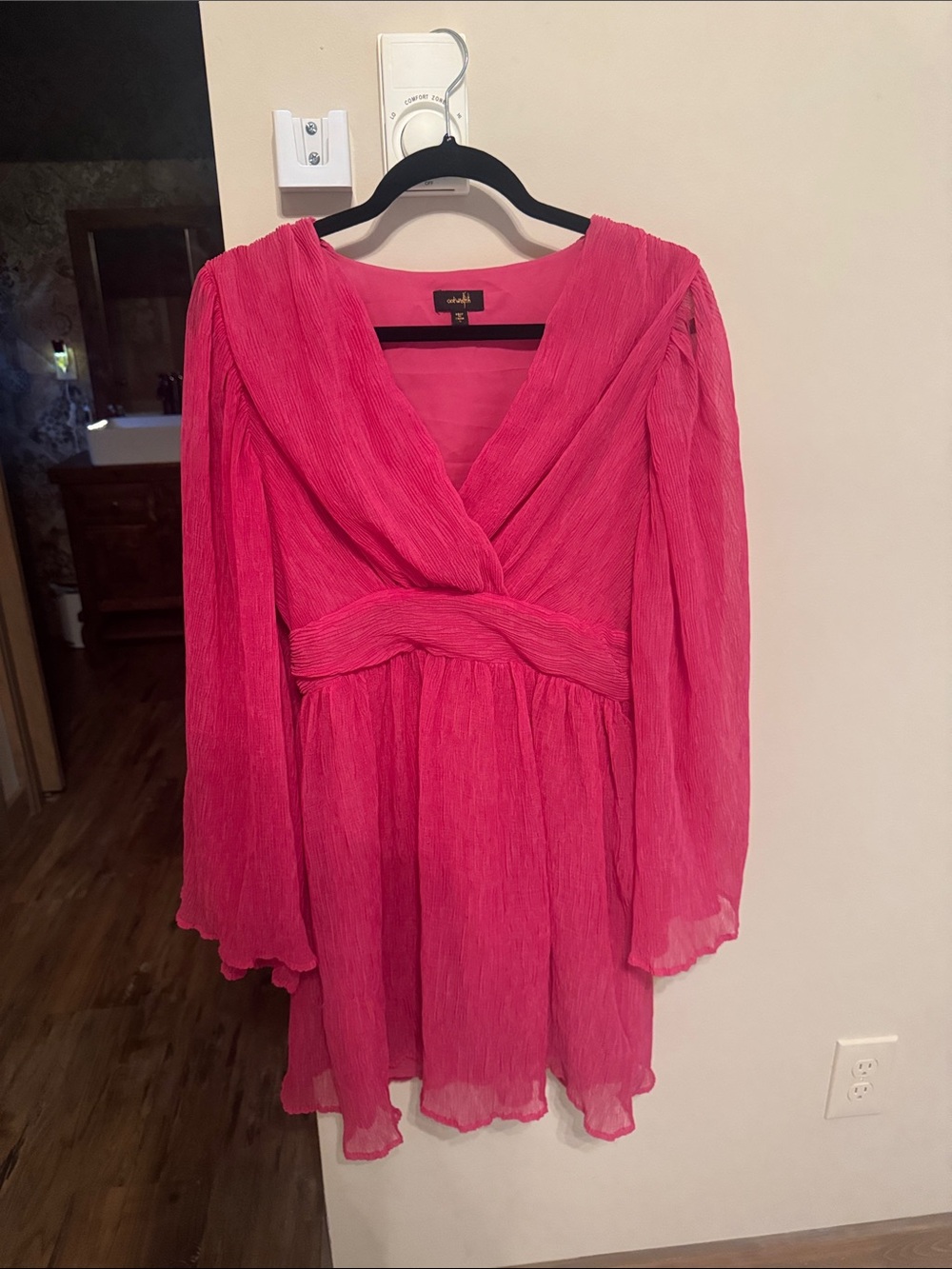 Lush Pink Long-Sleeve Surplice Mini Dress